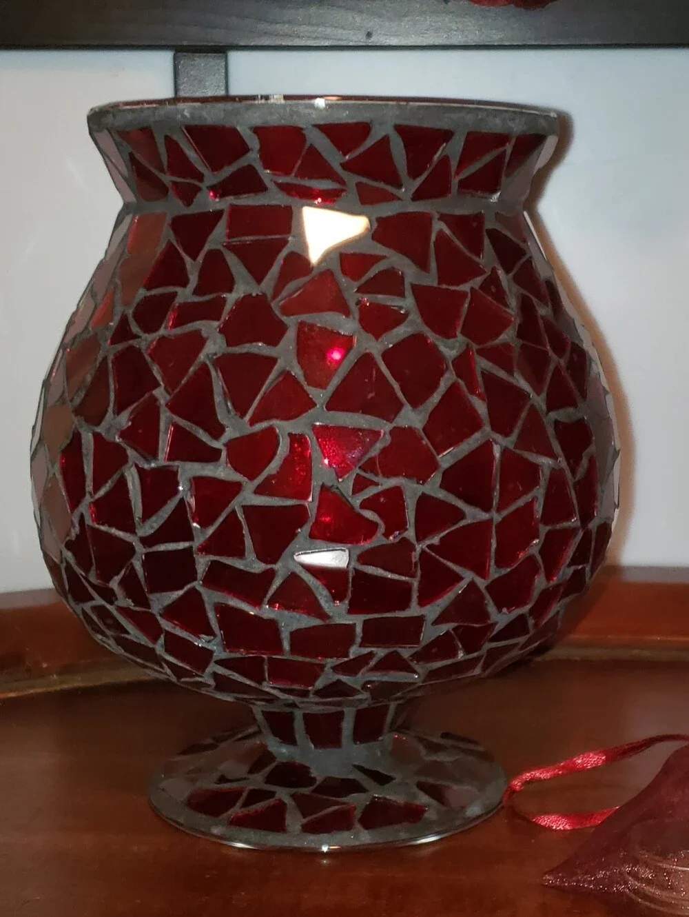 Red Mosaic Glass Vase/Fishbowl - Unbranded Decorative Accent